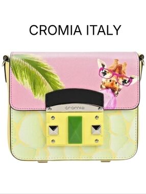 Cromia Made In Italy Leather Pink Multi Giraffe-Print Crossbody Bag Almost New